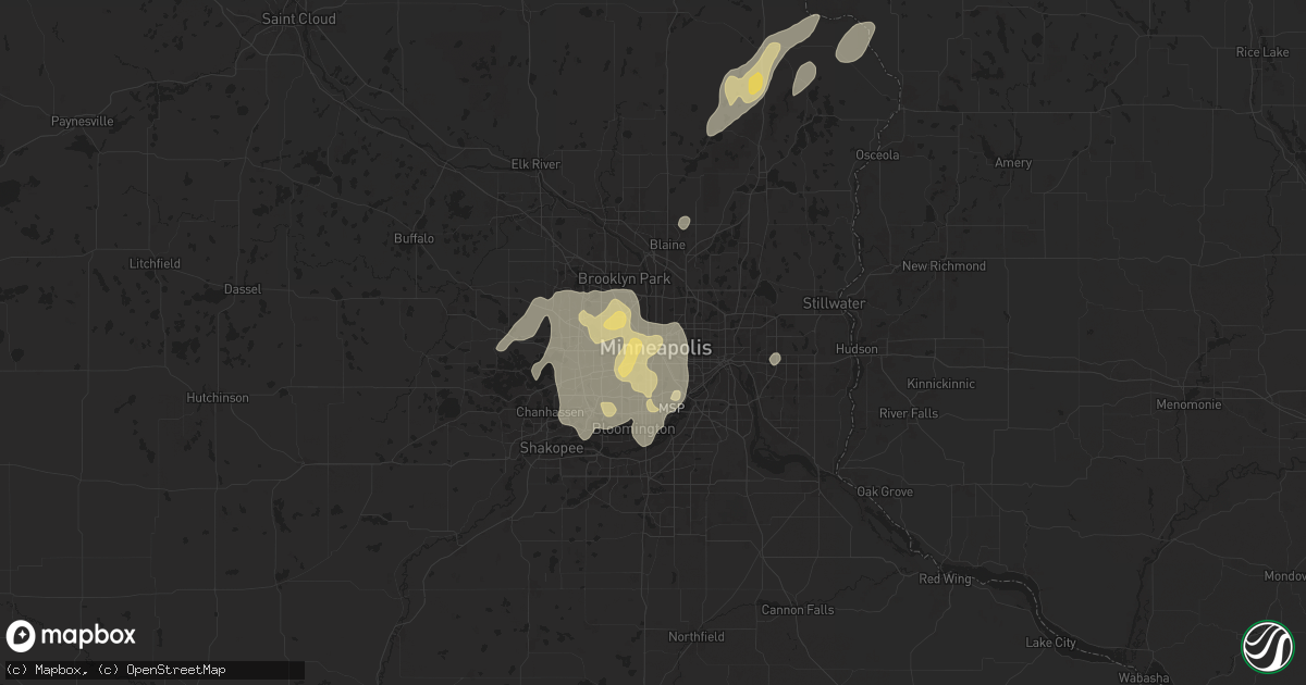 Hail map in Minneapolis, MN on August 8, 2025