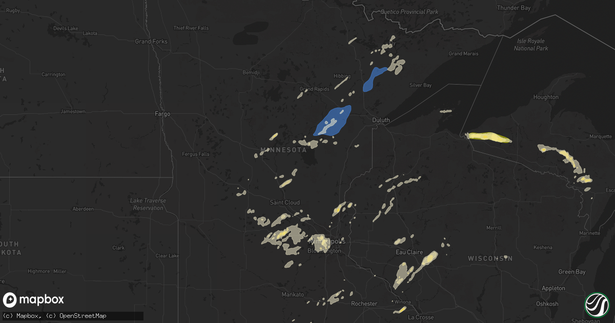 Hail map in Minnesota on August 8, 2025