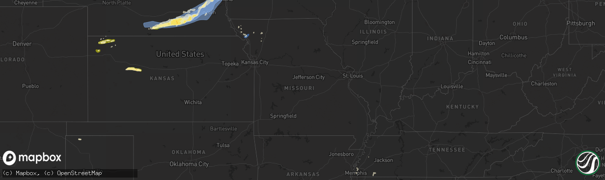 Hail map in Missouri on August 8, 2025