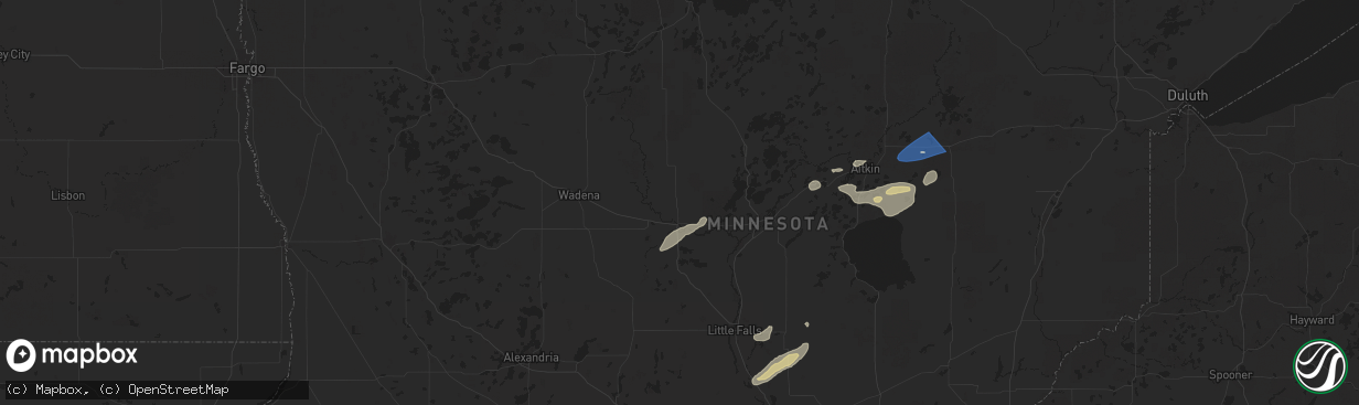 Hail map in Motley, MN on August 8, 2025
