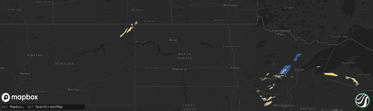 Hail map in North Dakota on August 8, 2025