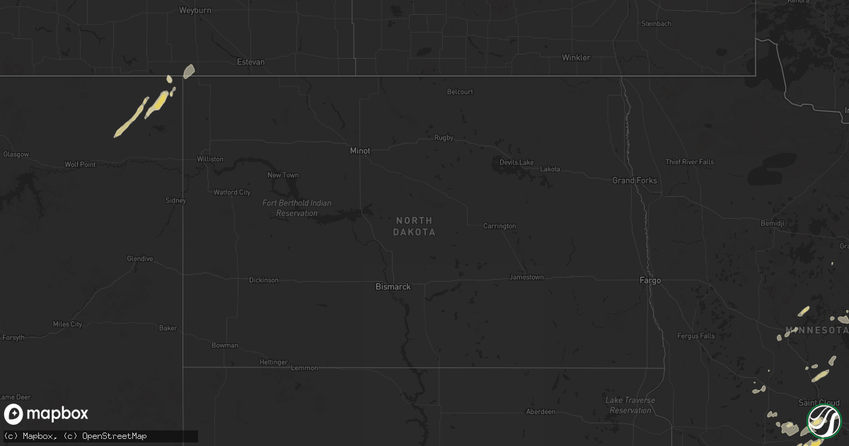 Hail map in North Dakota on August 8, 2025