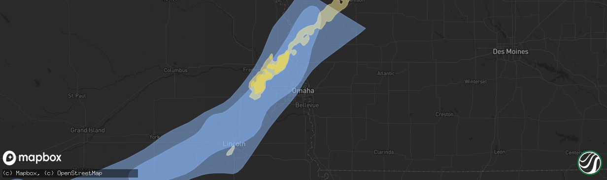 Hail map in Omaha, NE on August 8, 2025
