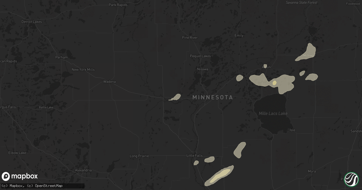 Hail map in Pillager, MN on August 8, 2025