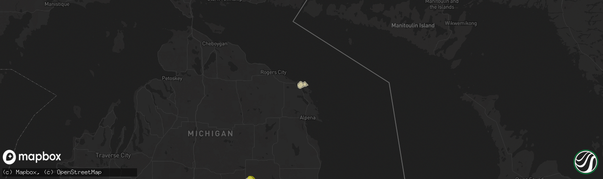 Hail map in Presque Isle, MI on August 8, 2025