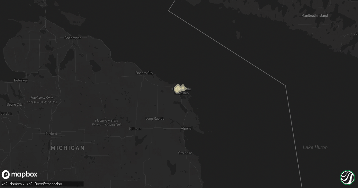 Hail map in Presque Isle, MI on August 8, 2025