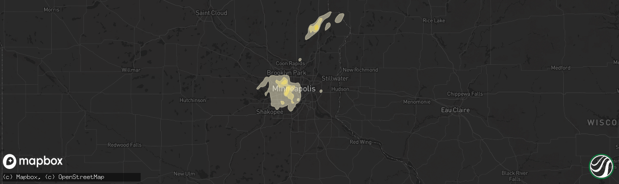 Hail map in Saint Paul, MN on August 8, 2025