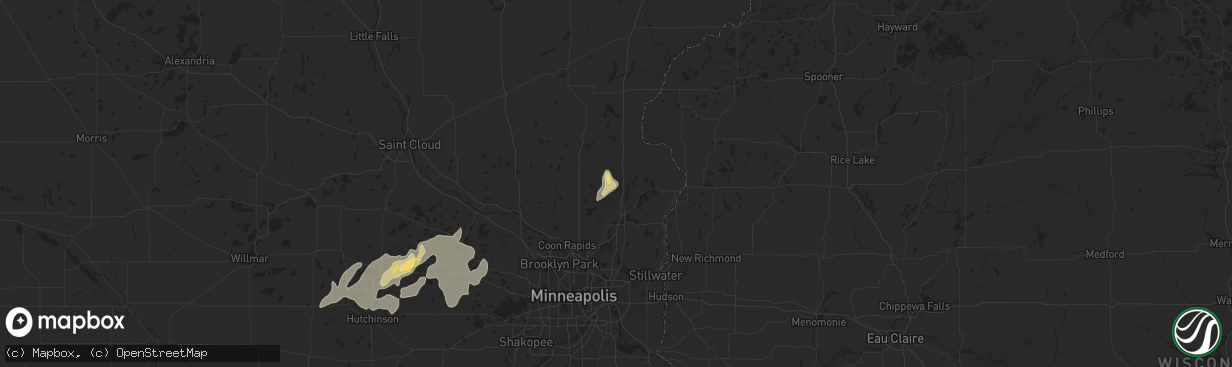 Hail map in Stacy, MN on August 8, 2025