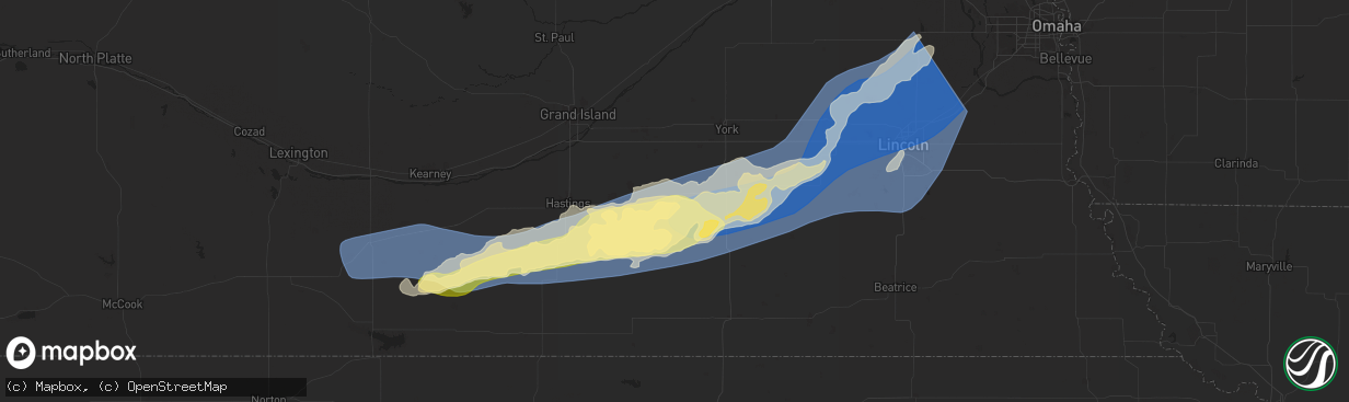 Hail map in Sutton, NE on August 8, 2025