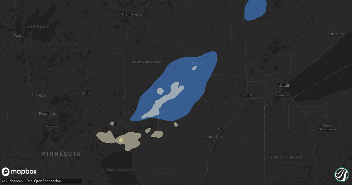 Hail map in Tamarack, MN on August 8, 2025