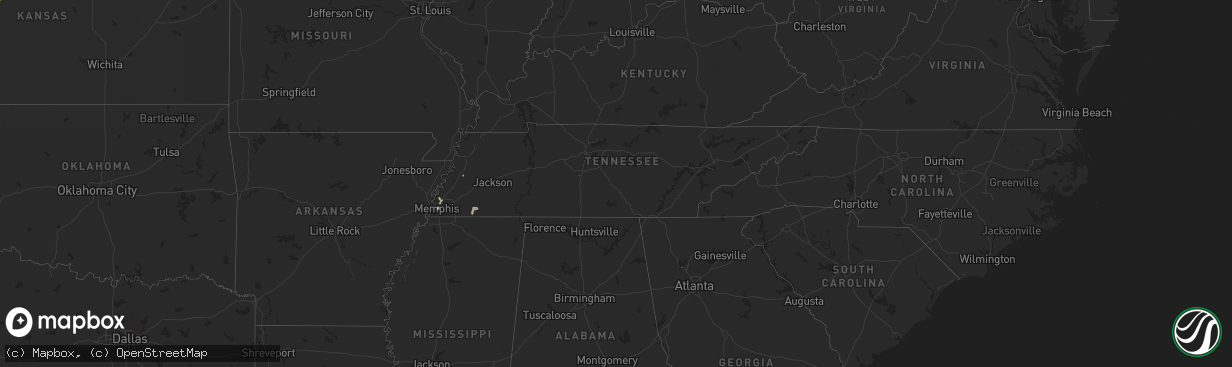 Hail map in Tennessee on August 8, 2025
