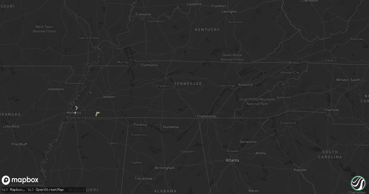 Hail map in Tennessee on August 8, 2025