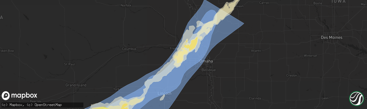 Hail map in Valley, NE on August 8, 2025