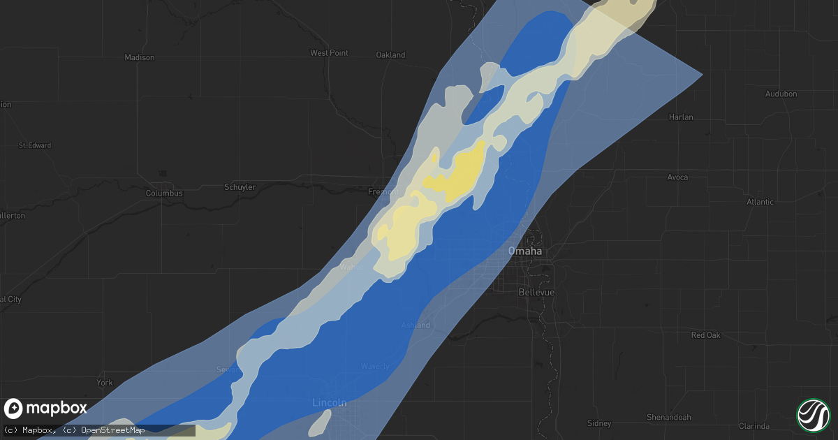 Hail map in Valley, NE on August 8, 2025