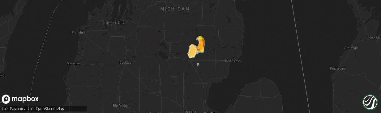 Hail map in West Branch, MI on August 8, 2025