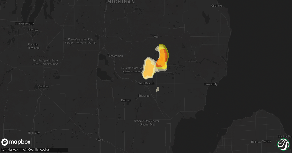 Hail map in West Branch, MI on August 8, 2025