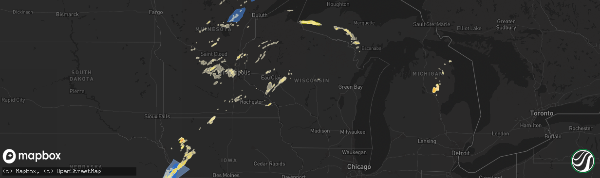 Hail map in Wisconsin on August 8, 2025