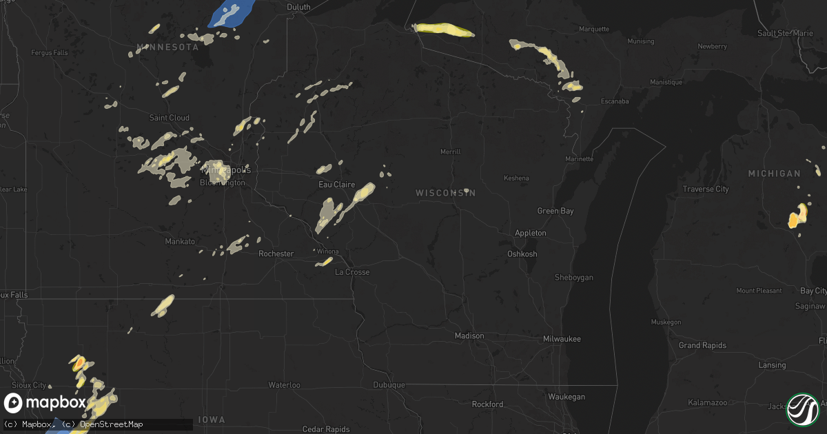 Hail map in Wisconsin on August 8, 2025