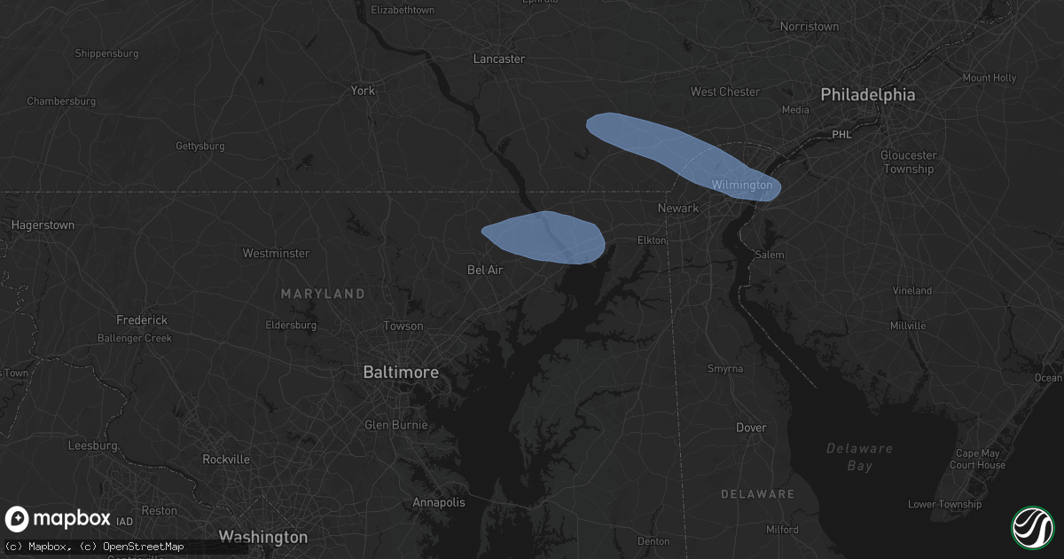 Hail map in Aberdeen, MD on August 8, 2026