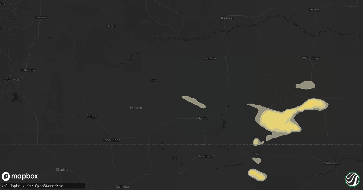 Hail map in Allen, SD on August 8, 2026