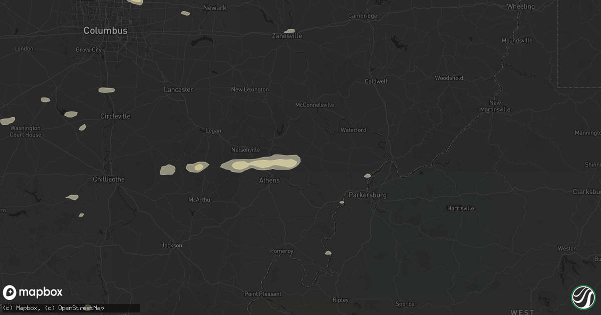 Hail map in Amesville, OH on August 8, 2026