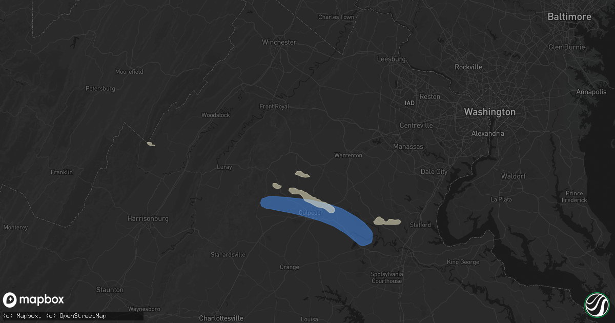 Hail map in Amissville, VA on August 8, 2026