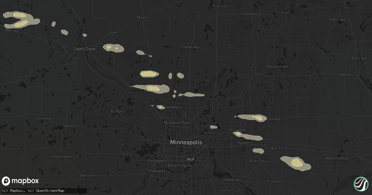 Hail map in Andover, MN on August 8, 2026