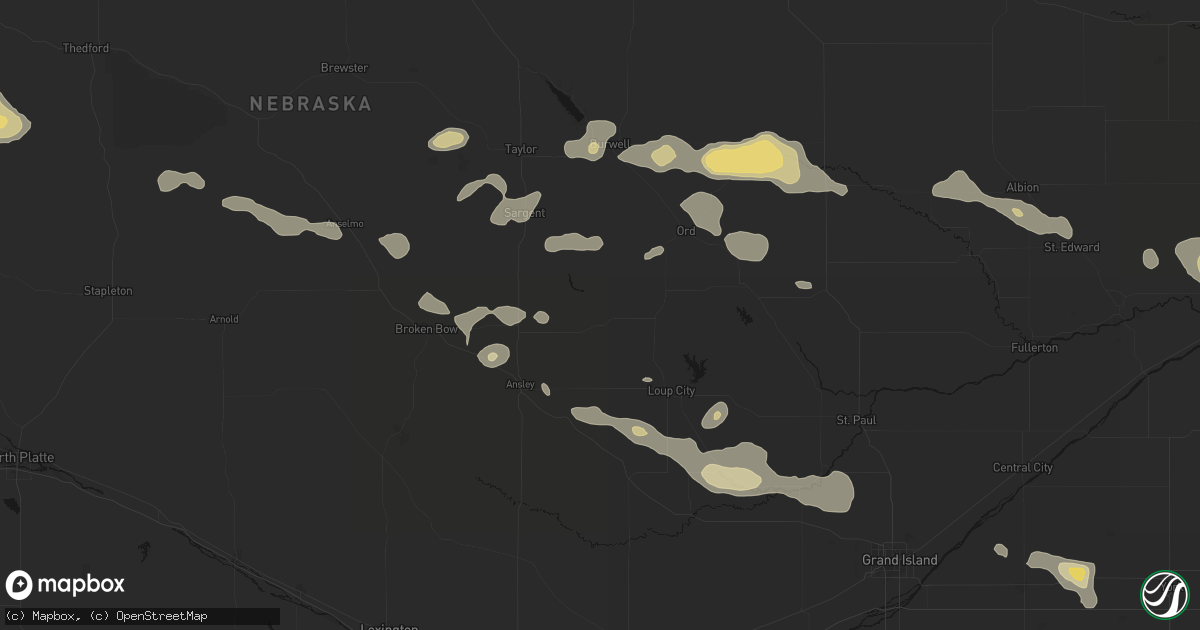 Hail map in Arcadia, NE on August 8, 2026