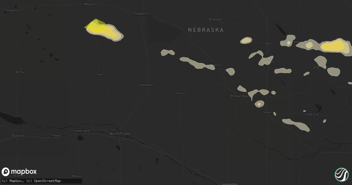 Hail map in Arnold, NE on August 8, 2026