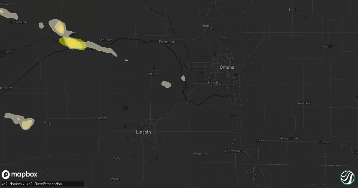Hail map in Ashland, NE on August 8, 2026