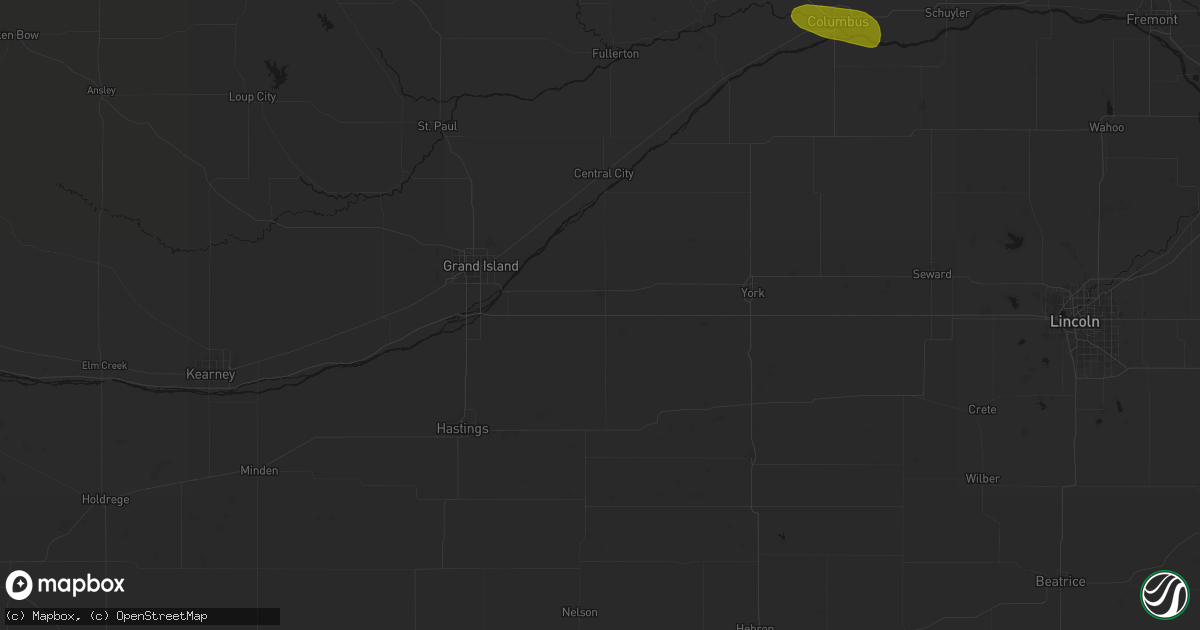 Hail map in Aurora, NE on August 8, 2026