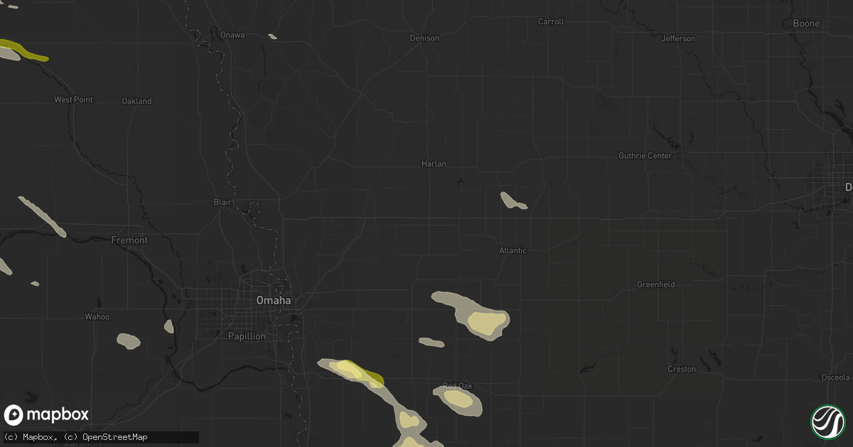 Hail map in Avoca, IA on August 8, 2026