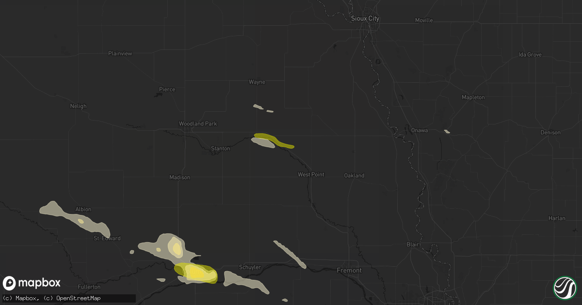 Hail map in Beemer, NE on August 8, 2026