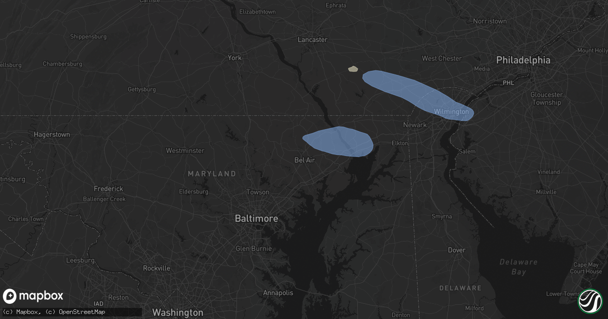 Hail map in Bel Air, MD on August 8, 2026