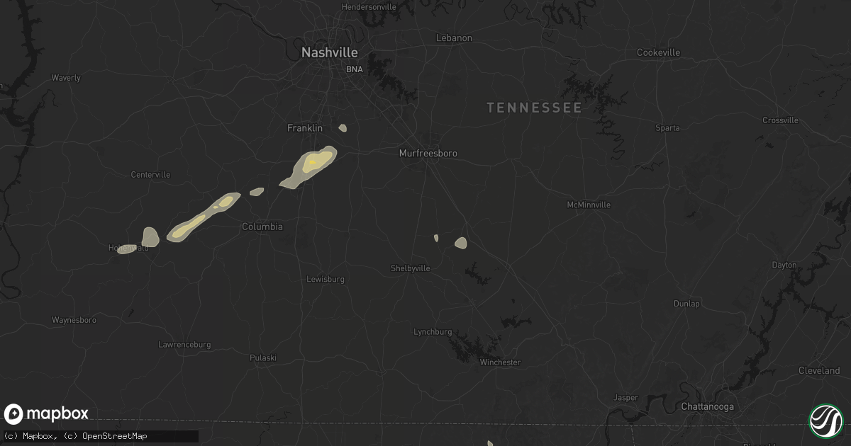 Hail map in Bell Buckle, TN on August 8, 2026