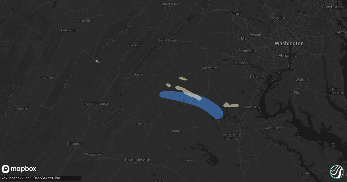 Hail map in Boston, VA on August 8, 2026