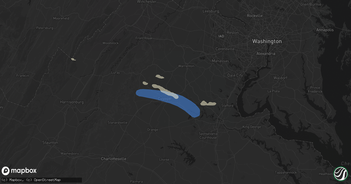 Hail map in Brandy Station, VA on August 8, 2026