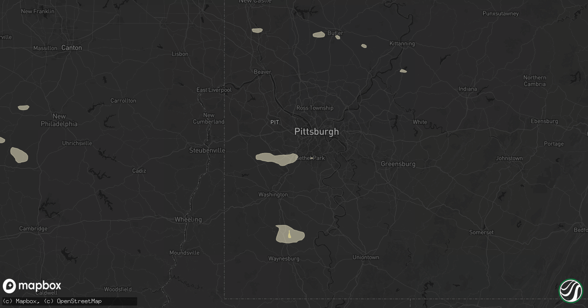 Hail map in Bridgeville, PA on August 8, 2026