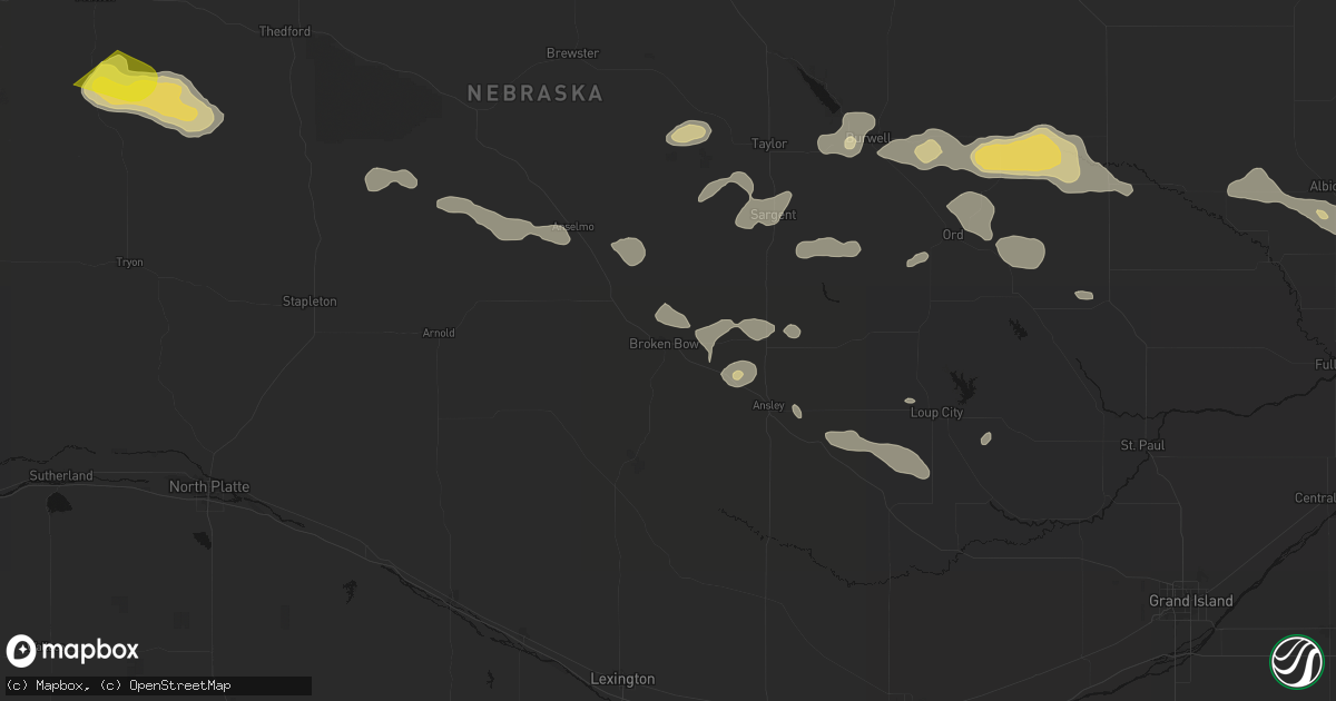 Hail map in Broken Bow, NE on August 8, 2026