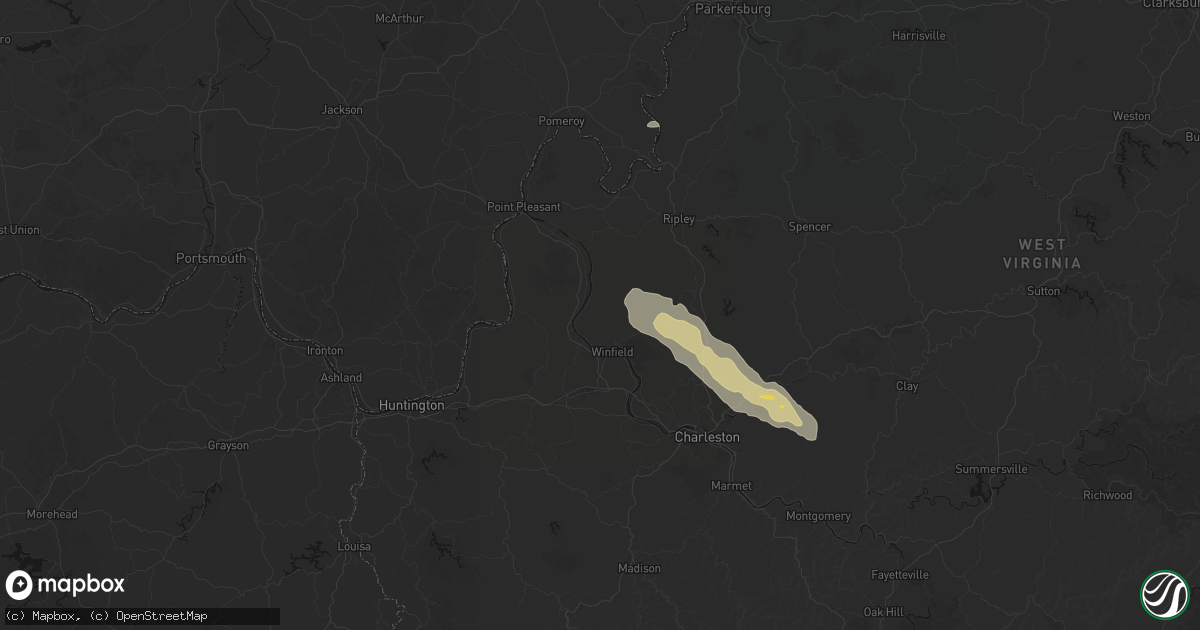 Hail map in Buffalo, WV on August 8, 2026