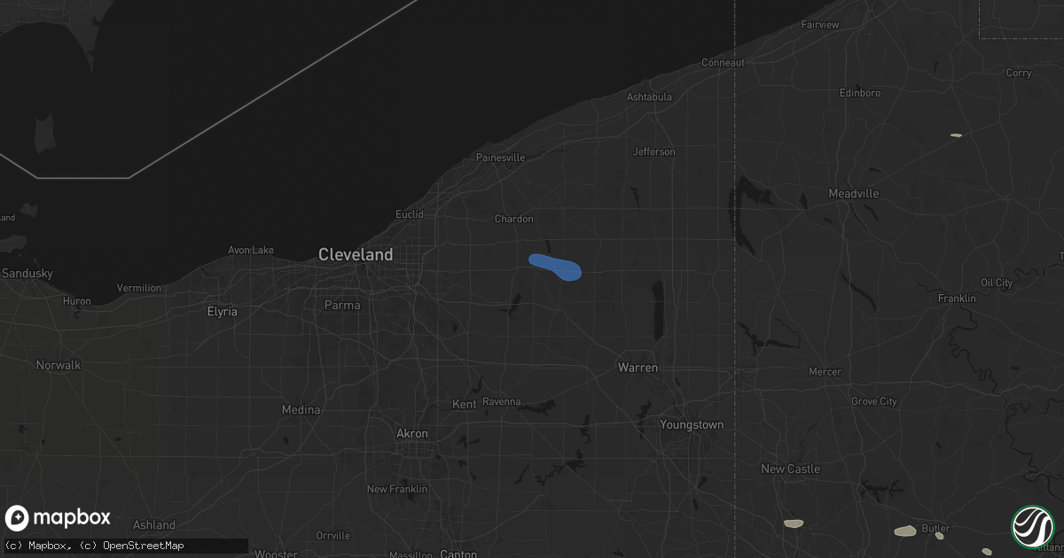 Hail map in Burton, OH on August 8, 2026