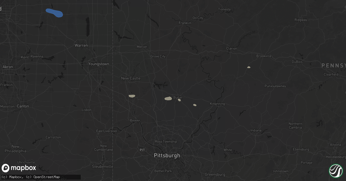 Hail map in Butler, PA on August 8, 2026