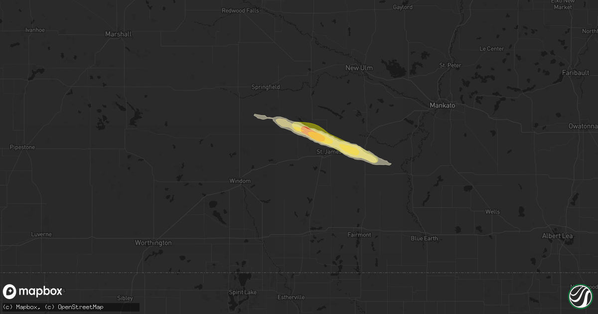Hail map in Butterfield, MN on August 8, 2026