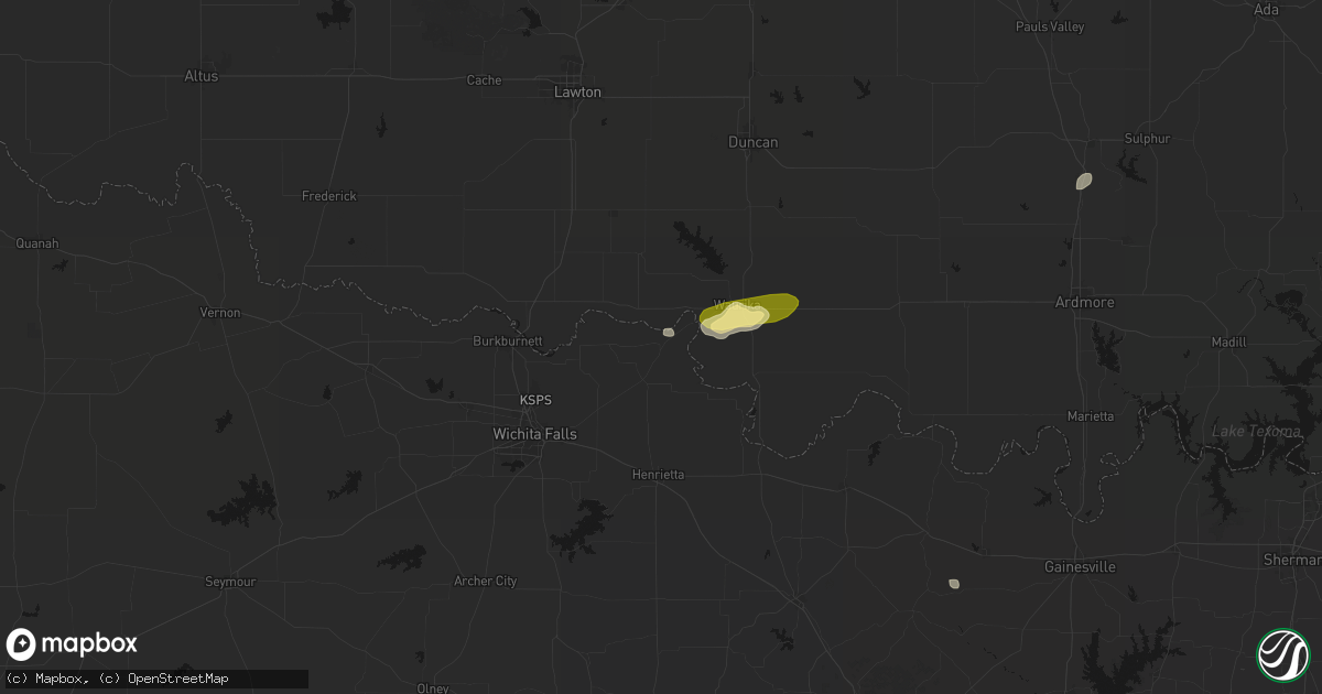 Hail map in Byers, TX on August 8, 2026