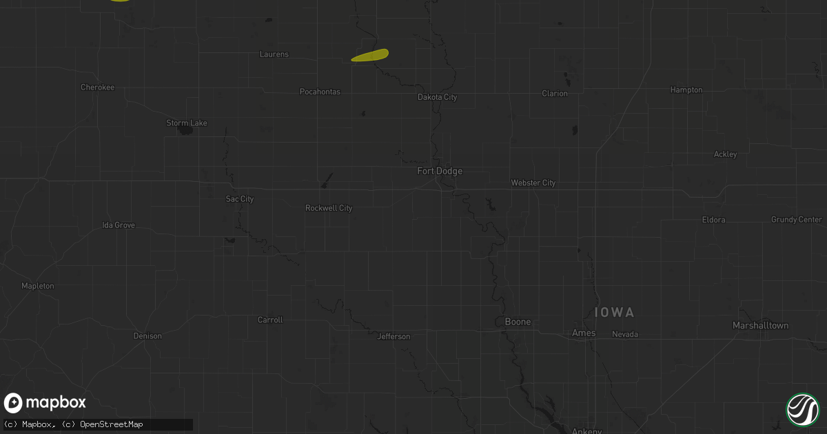 Hail map in Callender, IA on August 8, 2026