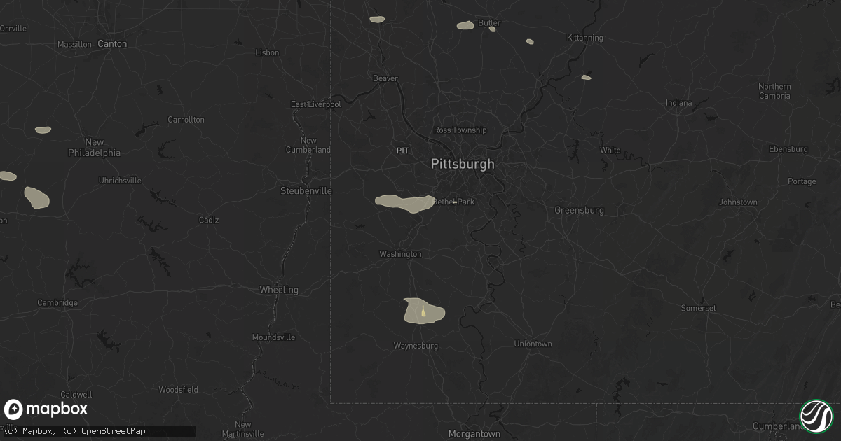 Hail map in Canonsburg, PA on August 8, 2026
