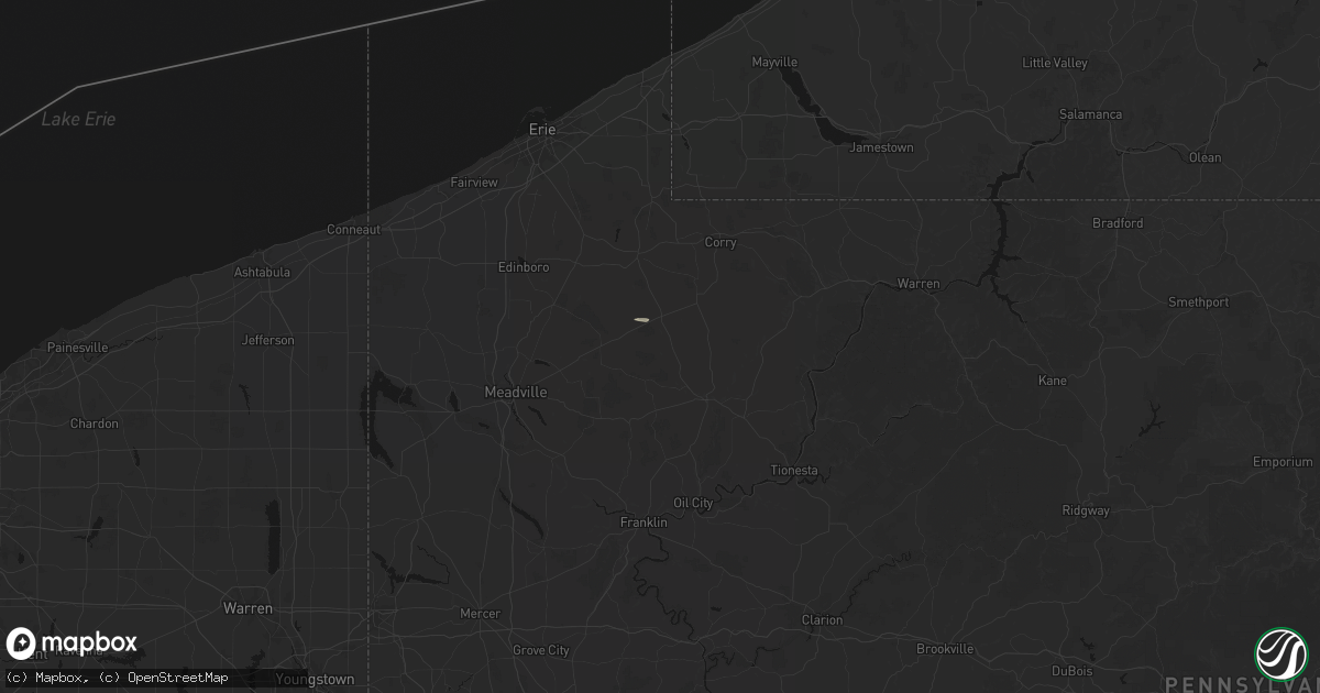 Hail map in Centerville, PA on August 8, 2026