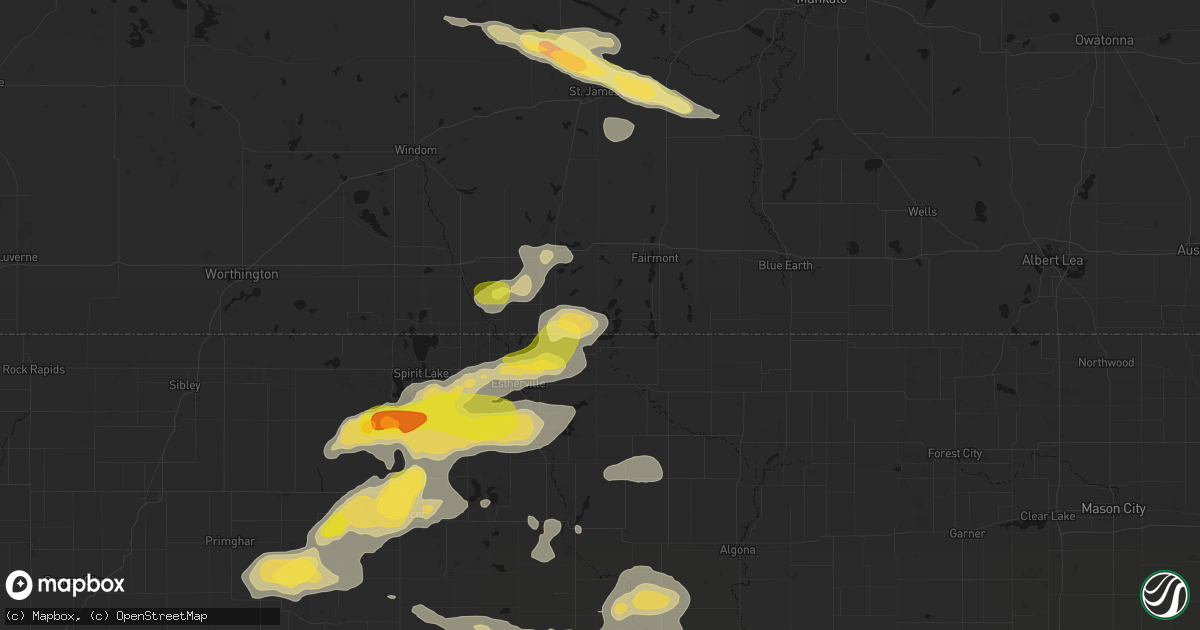 Hail map in Ceylon, MN on August 8, 2026