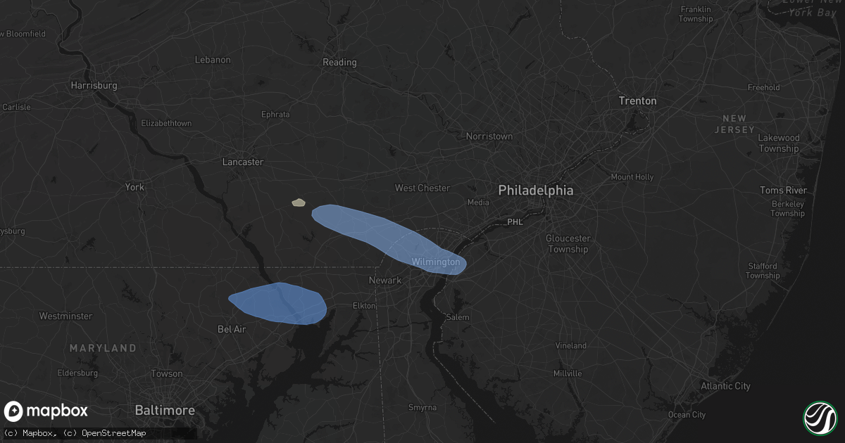 Hail map in Chadds Ford, PA on August 8, 2026