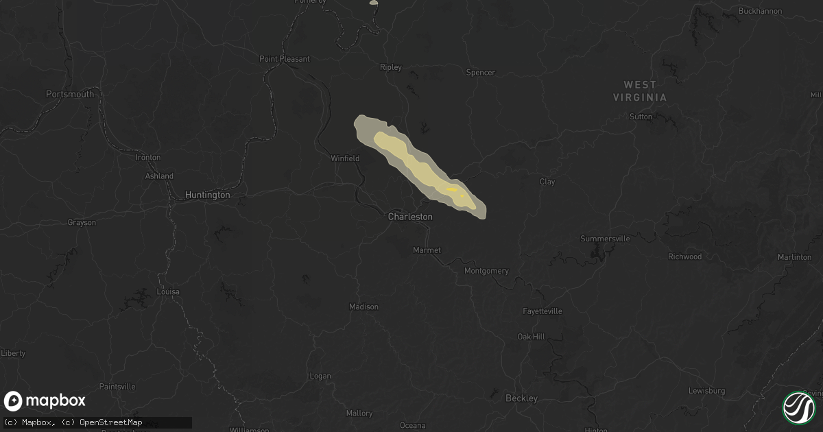 Hail map in Charleston, WV on August 8, 2026